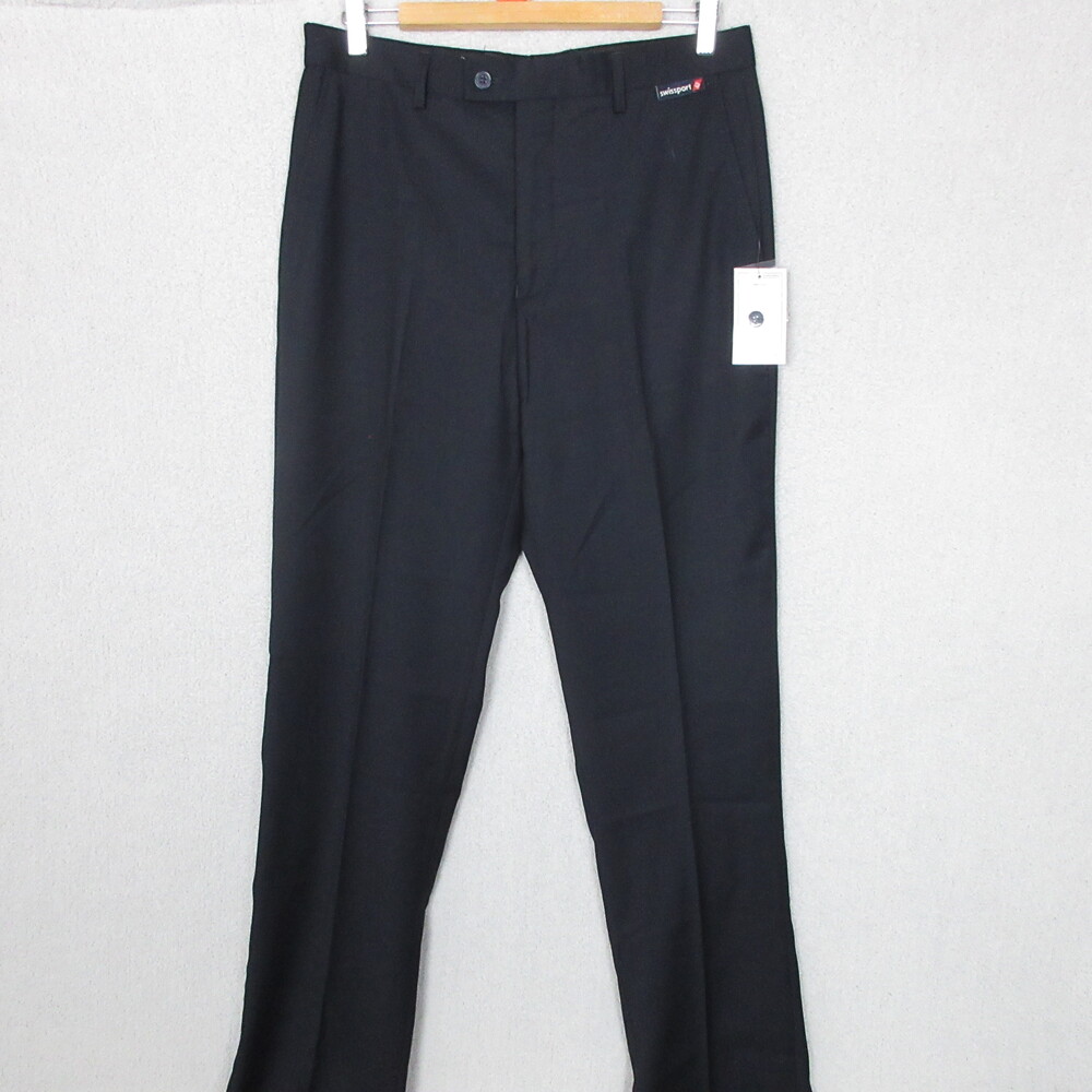 Swissport Trousers Mens Size 34 Black Back Pocket Button Formal Office Wear